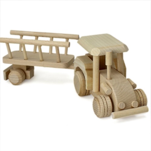Trattore legno con - trattore, in